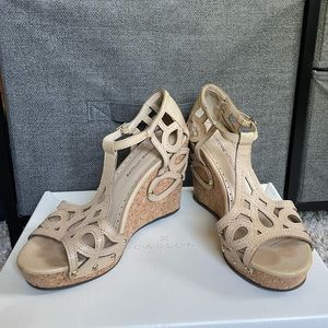 Adrienne Vittadini cork wedges with lace detail